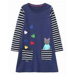 Girl s Dresses Jumping Metres 4 8T Autumn Children s Girls With Pockets Animals Embroidery Long Sleeve Fall Kids Birthday Party Dress 230815