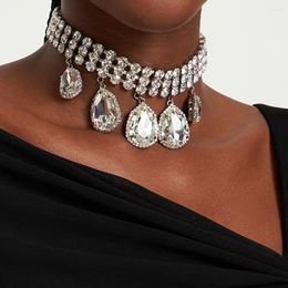 Chains 2023 Fashion Large Rhinestone Choker Necklace Exaggerate Jewellery Bride Water Drop Statement Crystal Collar For Women