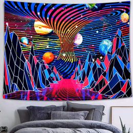 Tapestries Ultraviolet Tapestry Fluorescent Tapestry Future City Tapestry 3D World Home Decor Decor Hippie Tapestry Wall Hanging