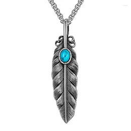 Pendant Necklaces Feather Leaf Torquoise Necklace For Men Women 316L Stainless Steel Punk Personality Charm Trendy Jewelry Gift Party