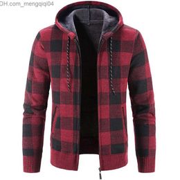 Men's Down Parkas Men's hoodie plain long sleeved sweater autumn winter 2023 large casual wool lining cardigan jacket knitted sweater jacket Z230816