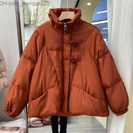 Women's Down Parkas Women's autumn and winter short thick loose zipper solid Colour jacket rack collar horn buckle all matching white duck down jacket Z230817