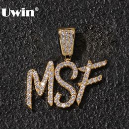 Charms UWIN Hiphop Custom Name Cursive Writing Initial Letters Pendant Necklace Words Full Iced Cubic Zirconia Jewellery Chain 230815