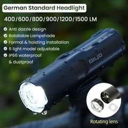 Bike Lights Giyo 4001500LM Bicycle Front Lighting German Standard Headlamp Rotatable Lens USB Charge IP66 Waterproof Anti Light 230815