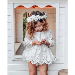 Girl's Dresses Newborn Infant Baby Girls Two-Piece Outfits Long Sleeve Cutout Dress Top Waist Short Trousers Summer Clothes