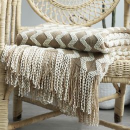 Blankets Knitted Blanket Boho Style Blanket With Tassels Nordic Decorative Blankets for Sofa Bed Covers Stitch Throw Plaids Bedspread 230816