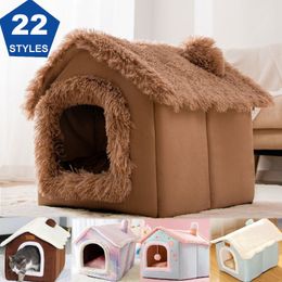 kennels pens Foldable Cat House Sleep Bed Warm Cave Dog Kennel Removable Cushion Cave Soft Washable Huts Sofa for Cats Kittens Puppy Nest 230816