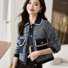 Women's Jackets Vintage Tweed Women 2023 Autumn Denim Patchwork Woollen Jacket For Korean Fashion Single Breasted Short Coat Female
