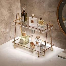 Storage Boxes Desktop Cosmetic Shelf Makeup Rack Tray Nordic Luxury Anti-rust Holder Dressing Table Finishing Organiser