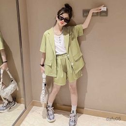 Clothing Sets Teenage Girls Clothes Set Short Sleeved Suit+Vest+Shorts 3pcs 4-15 Kids Girl Clothing Children Three Piece Summer Set R230816