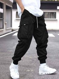 Mens Pants Men Flap Pocket Side Drawstring Waist Cargo 230815