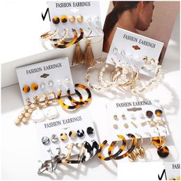 Hoop Huggie Fashion Acrylic Pearl Earrings Set For Women Bohemian Leopard Tassel Long Stud Earring Rincos Geometric Diy Jewellery Drop Dhs64