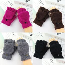 Fingerless Gloves Flip Cover Type Glove Multi Pure Colors Plush Knitting Expose Fingers Winter Outside Keep Warm Womens Mitts 3 8Lc L2 Dhkns