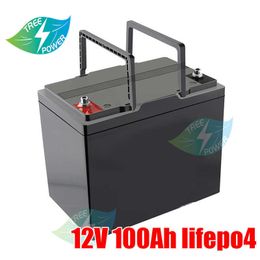 Waterproof 12V 100Ah Lifepo4 battery pack BMS 4S for 1200w solar system motor home boat RV+10A charger