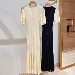 23-Sandro vestido longo de malha com gola redonda e cauda de peixe, linha única, para mulheres