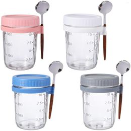 Storage Bottles 4 Pcs Terrarium Large Mouth Jar Glass Food Oat Airtight Jars Dessert Bowl Porridge Containers With Measurement Marks
