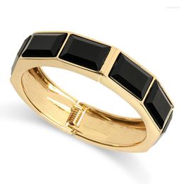 Bangle HAHA&TOTO Fashion Rectangle Black Crystals Bracelet For Women Gold Plating Handmade Statement Cuff Jewellery Accessory