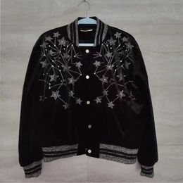 Men's Jackets Full Sky Star Diamond Embroidery Design Sense High Street Style Velvet Bomber Fashion Jacket Men and Women 230815