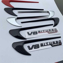 2pcs Vent Fender Trim Emblem Blade V8 BITURBO 4MATIC for Mercedes Benz AMG V8 C200 C300 E300 E400 W213 Car Side Sticker2286