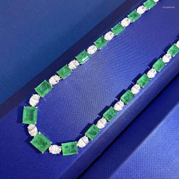 Chains 2023 S925 Silver Classic Green Women's Synthetic Emerald Necklace Imported High Carbon Diamonds