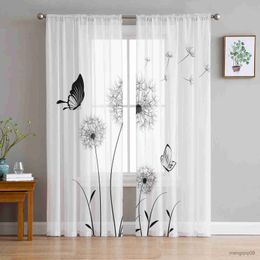Curtain Plant Silhouette Dandelion Bedroom Tulle Curtains Hotel Home Decor Sheer Curtains for Living Room Chiffon Printed Drapes R230816