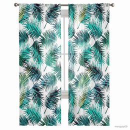 Curtain Tropical Jungle Leaves Print Design Sheer Curtains for Living Room Translucidus Tulle Curtains Bedroom Chiffon Curtains