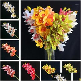 Decorative Flowers Wreaths 4P Artificial Latex Cymum Orc 10 Heads Real Touch Good Quality Phalaenopsis For Wedding Flower1 Drop De Dhlt1