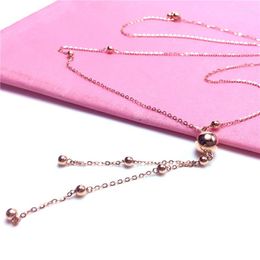 Chains Simple And Exquisite Long Shiny Round Bead Pendant Light 585 Purple Gold Plated 14K Rose Necklace Luxury Party Jewellery