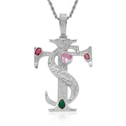 Fashion Colorful Zircon Cross Pendant Necklace Jewelry 18k Real Gold Plated