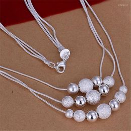 Chains Wholesale High Quality Retro Charm Three Chain Sand Light Beads Silver 925 Plated Necklace Fashion Jewellery