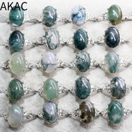 Wedding Rings 3rings 5rings AKAC approx10*13mm natural green moss agate adjustable white copper ring wholesale send randomly 230815