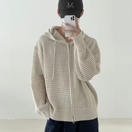 Men's Jackets Summer And Autumn Hollow Knitwear Jacket Cardigan Hooded Long-sleeved Sweater
