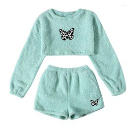 Women's Sleepwear Butterfly Printing Pajama Sets Summer Cotton Soft Long Sleeve O-neck Pullover Vest Tops Shorts Set