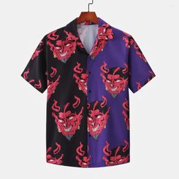 Men's T Shirts Summer Trend Hawaiian Shirt Cuban Collar Devil Print Street Fashion Short Sleeved Lapel Top Clothing