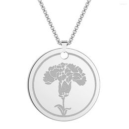 Pendant Necklaces Round Stainless Steel Flower Dianthus Caryophyllus Charm Women's Necklace Fashion Accessories Jewelry Gift For Mother