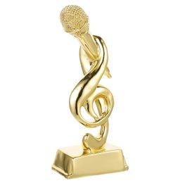 Decorative Objects Figurines Trophy Microphone Award Party Trophies Music Singing Awards Karaoke Gold Golden Mic Note Funny Statue Musical Competition 230815