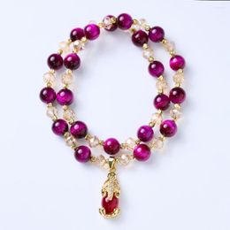 Charm Bracelets Women's Red Tiger Eye Bracelet With Stone Charms Double Chain High Quality Fashion Jewelry Enhance Your Luck And Confidence