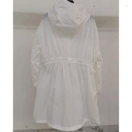 Women's Trench Coats Hooded Drawstring Waist Windbreaker 2023 Summer Temperament Sunscreen Clothes Thin Mid-length Coat