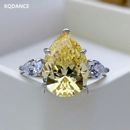 Wedding Rings KQDANCE 925 Sterling Silver With 1014mm Pear Cut Large Pink White Yellow Stone High Carbon Diamond Ring Jewelry Women 230816