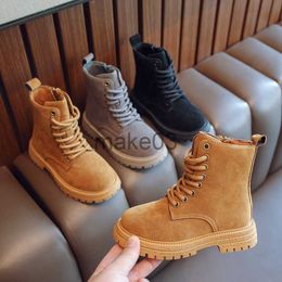 Boots Children Suede Leather Ankle Shoes Kids Nonslip Ankle Boots Toddler Boy Girls Square Heel Motorcycle Boots 614Y Autumn Winter J230816