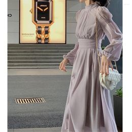 Casual Dresses 2023 Spring Fashion French Gentle Dress Autumn And Winter Royal Sister Style Elegant High Neck Pleated Long