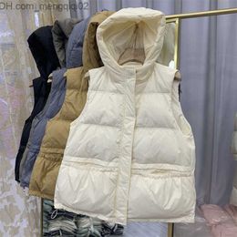 Women's Down Parkas 2022 Winter and Autumn Women's Standing Collar Solid Colour Sleeveless Shoulder Strap Warm Tank Top Unique White Duck Z230818