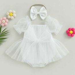 Clothing Sets Toddler Baby's Clothes Girl Summer Outfits Short Sleeve Bow Front Romper Tulle Dress with Headband Set 2Pcs Children's Clothing