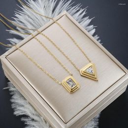 Pendant Necklaces Triangle Rectangle CZ Stone Stainless Steel Waterproof Necklace For Women Girl Fashion Minimalist OL Jewellery Gift