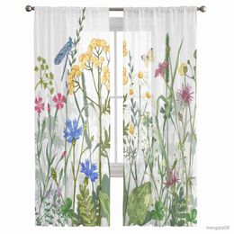 Curtain Flowers Butterfly Dragonfly Print Design Sheer Curtains for Living Room Translucidus Tulle Curtains Bedroom Chiffon Curtains