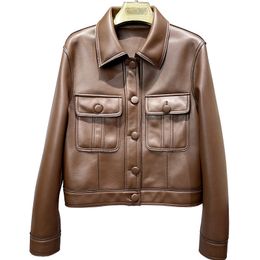 Women's Leather Faux Jacket For Women Spring Autumn Lady Bomber Jackets Motorcycle 100 Real Sheepskin Coats FG4032 230815