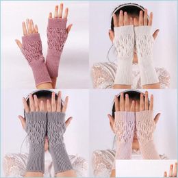 Fingerless Gloves Acrylic Half Finger Glove 6 Colour Hollow Design Ventilation Wrist Spring Autumn Womens Decor Expose Fingers Mitt 4 3 Dhskc