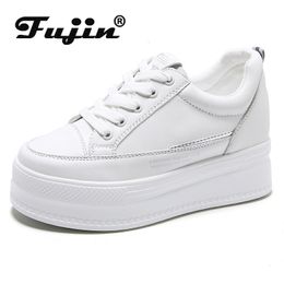 Dress Shoes Fujin 7cm Microfiber Leather Women Casual White Platform Wedge Hidden Heel Chunky Sneakers Skateboard 230816