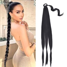 Wig Caps Synthetic Braided tail Hair Extensions Long Straight Boxing Braid Brown Black For Women High Temperature DIY tails 230815