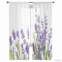 Curtain Purple Flowers Tulle Curtains for Living Room Bedroom Sheer Drapes Modern Printed Design Sheer Curtains
